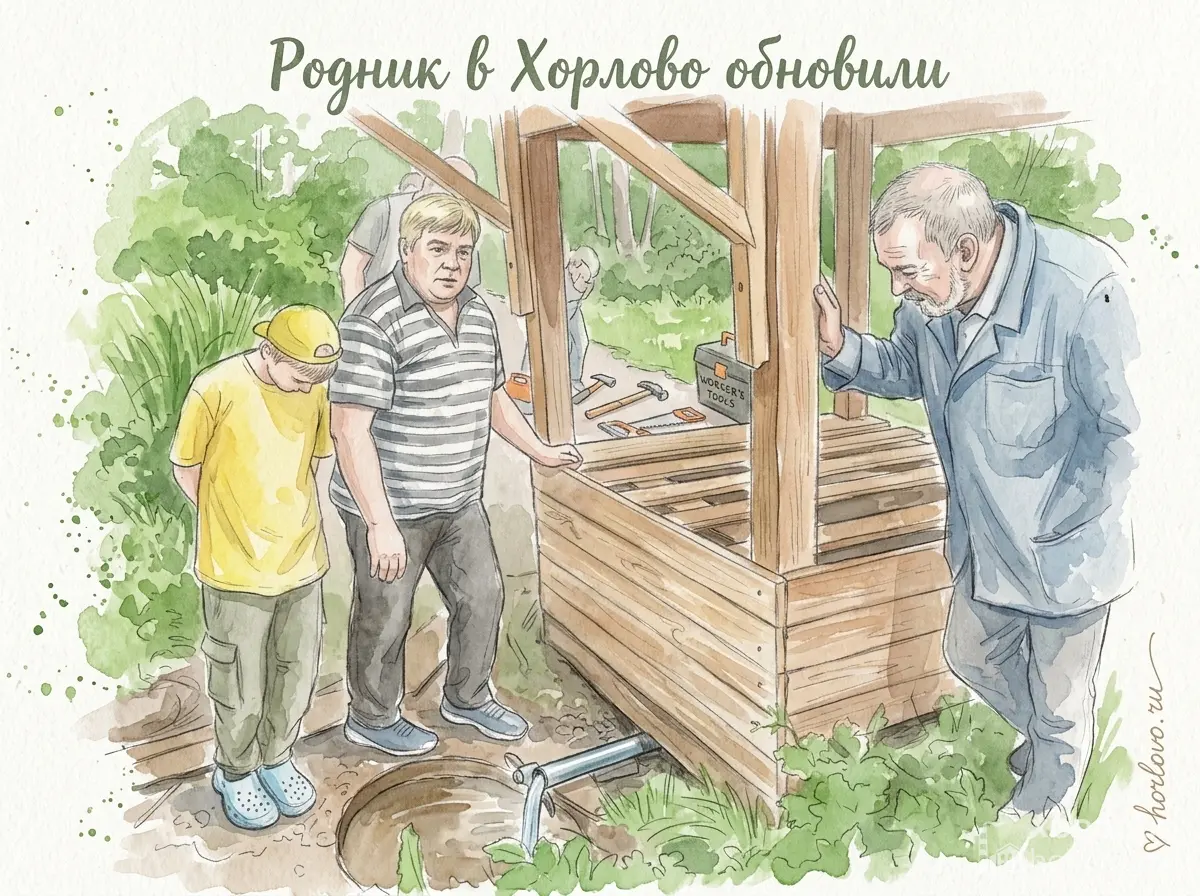 Жители Хорлово укрепили родник в парке у дамбы